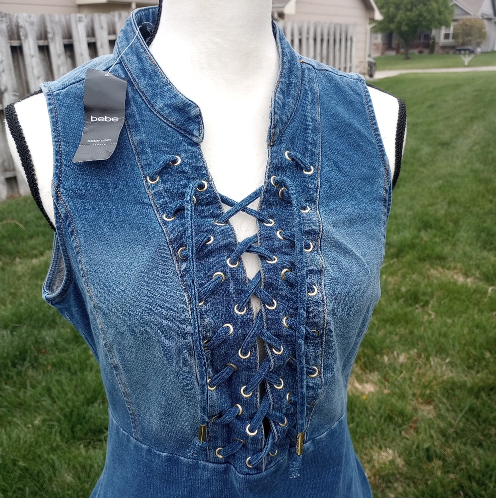 Bebe Shannon Faux Denim Lace Up Dress